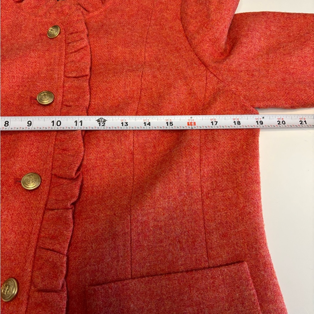 Talbots Orange Wool Blend Blazer with Gold Buttons Ruffle Trim Peplum Size 8 - Picture 4 of 12